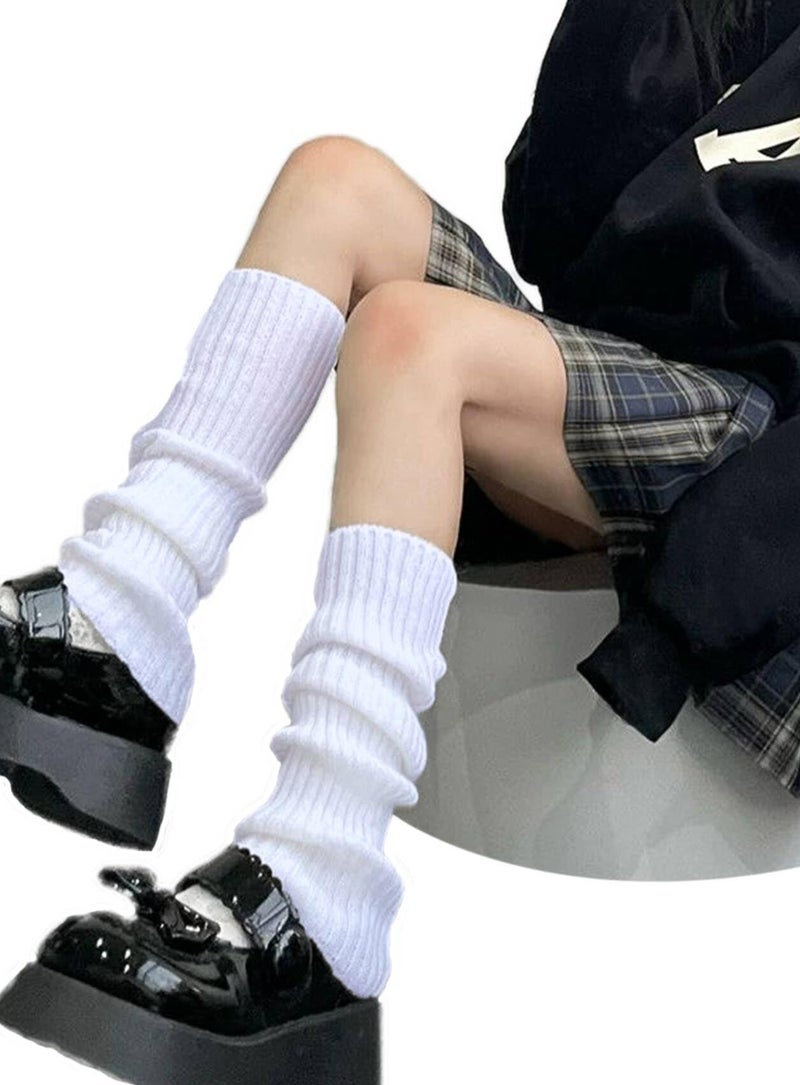 *daisysboutique* Retro Women 80s Adult Ribbed Kawaii Y2K Harajuku Leg Warmers Crochet Long Boot Socks for Party Dance Sports (White, One Size) - Image 2